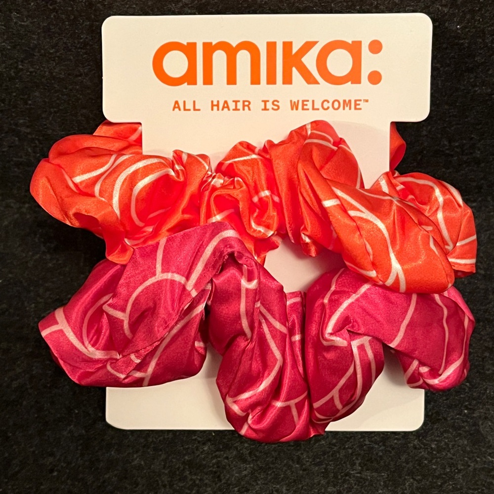 Amika Vibrant Pink and Orange Hair Scrunchies